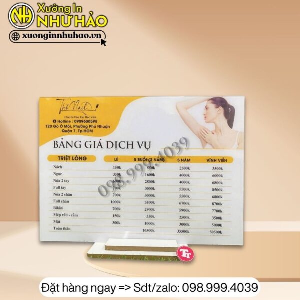 In Menu bang gia dich vu