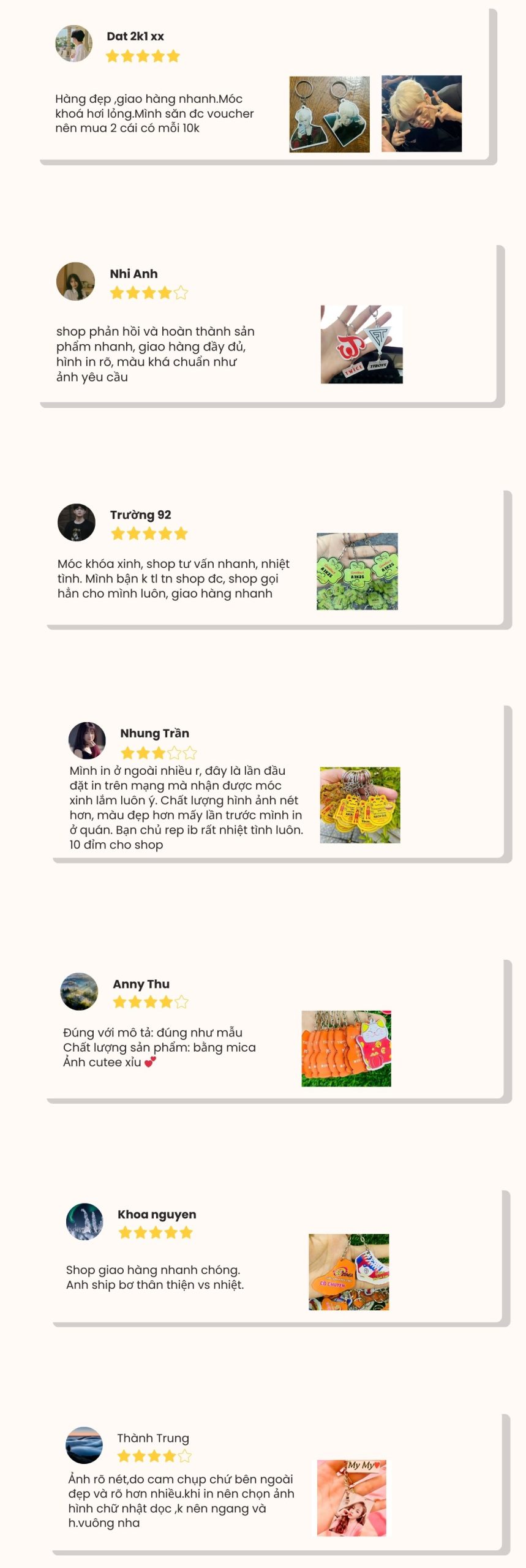 đánh giá khách hàng móc khóa