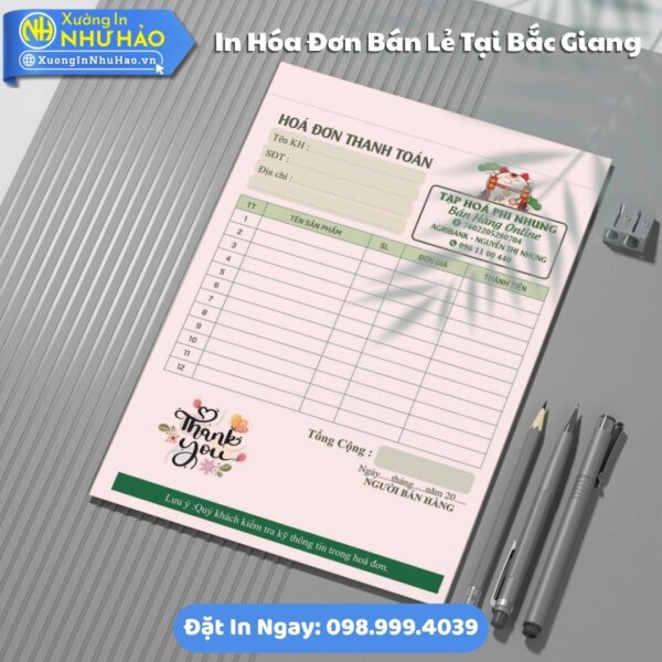 Dịch Vụ In Hóa Đơn Bán Lẻ Tại Bắc Giang Fort 80gsm, Kích Thước Tùy Chọn, Test Màu, Giao Nhanh, Giá Rẻ Tại Xưởng