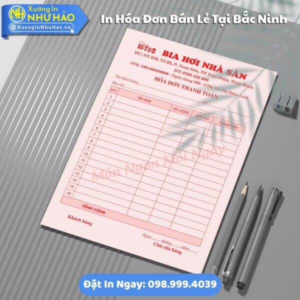 In Hóa Đơn Bán Lẻ Tại Bắc Ninh Theo Yêu Cầu: Giao Hàng Toàn Quốc, 1-3 Liên, Fort 80gsm, Test Màu Trước Khi In, Giá Rẻ