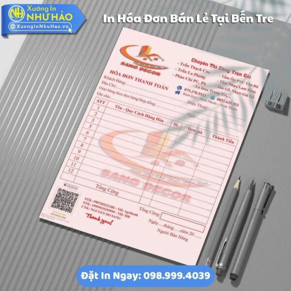 Phiếu Hóa Đơn Bán Lẻ Tại Bến Tre In Theo Yêu Cầu, Thiết Kế Hóa Đơn Thanh Toán Miễn Phí