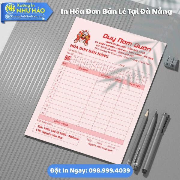 Xưởng In Hóa Đơn Bán Lẻ Tại Đà Nẵng Theo Yêu Cầu, Giấy Fort 80gsm, Hỗ Trợ Test Màu, Giá Rẻ, Giao Toàn Quốc