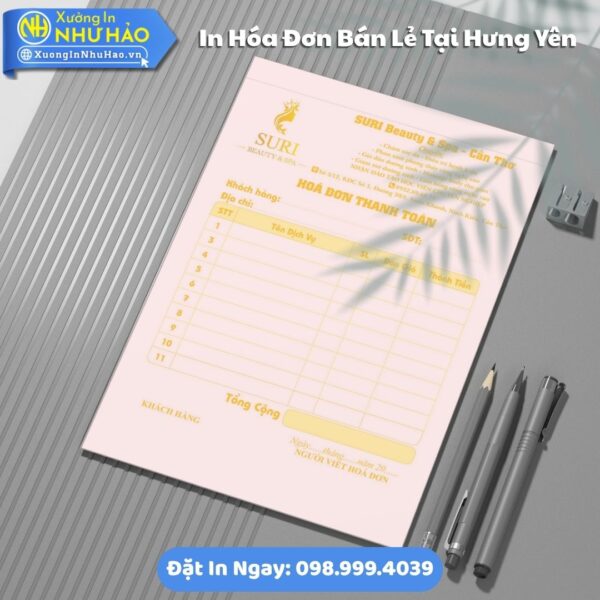 Đặt In Hóa Đơn Bán Lẻ Tại Hưng Yên Theo Yêu Cầu, 1 Liên - 3 Liên, Hỗ Trợ Test Màu, Fort 80gsm, Thiết Kế Free, Giao Nhanh