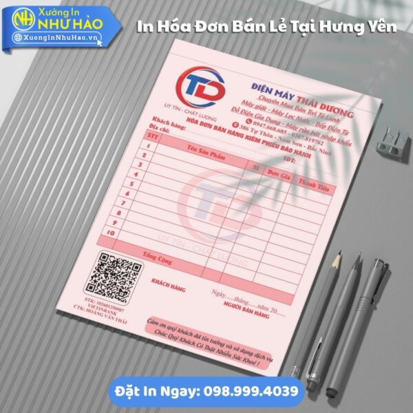 Đặt In Hóa Đơn Bán Lẻ Tại Hưng Yên Theo Yêu Cầu, 1 Liên - 3 Liên, Hỗ Trợ Test Màu, Fort 80gsm, Thiết Kế Free, Giao Nhanh