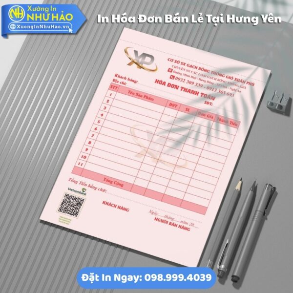 Đặt In Hóa Đơn Bán Lẻ Tại Hưng Yên Theo Yêu Cầu, 1 Liên - 3 Liên, Hỗ Trợ Test Màu, Fort 80gsm, Thiết Kế Free, Giao Nhanh
