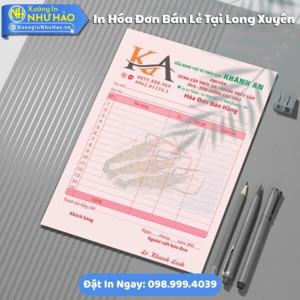 In Hóa Đơn Bán Lẻ Tại Long Xuyên In Hóa Đơn 2 Liên Theo Yêu Cầu, Hỗ Trợ Test Màu, Fort 80gsm, Thiết Kế Free