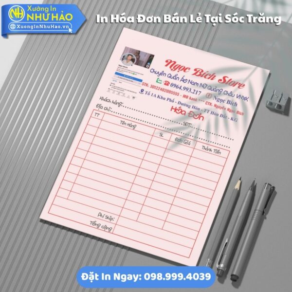 In Hóa Đơn Bán Lẻ Tại Sóc Trăng Theo Yêu Cầu, Giá Tốt, Fort 80gsm, Thiết Kế Free, Giao Hàng Toàn Quốc