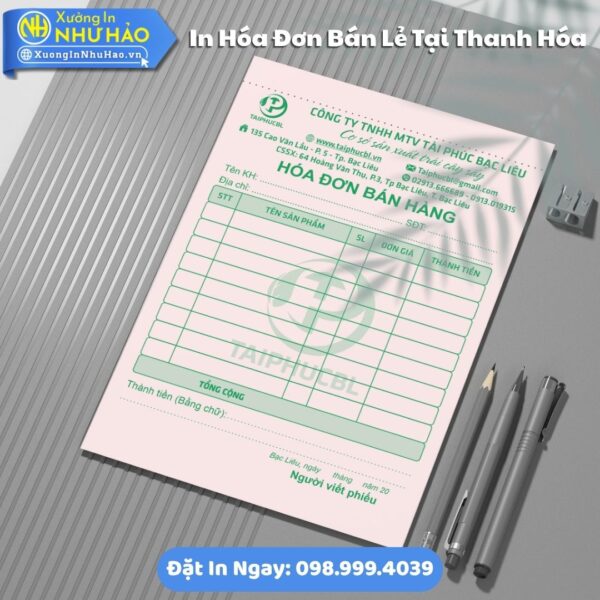In Hóa Đơn Bán Lẻ Tại Thanh Hóa Theo Yêu Cầu, Giá Rẻ, Kích Thước Đa Dạng, Theo Yêu Cầu, Thiết Kế Free, Hỗ Trợ Test Màu