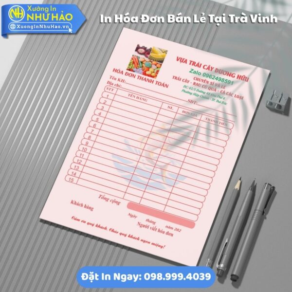 Báo giá In Hóa Đơn Bán Lẻ Tại Trà Vinh Theo Yêu Cầu, Hỗ Trợ Test Màu, Fort 80gsm, Thiết Kế Free, Giao Hàng Toàn Quốc