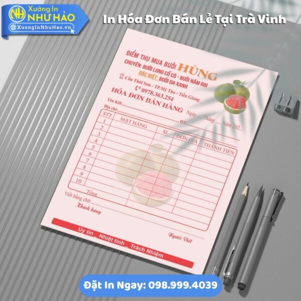 Báo giá In Hóa Đơn Bán Lẻ Tại Trà Vinh Theo Yêu Cầu, Hỗ Trợ Test Màu, Fort 80gsm, Thiết Kế Free, Giao Hàng Toàn Quốc