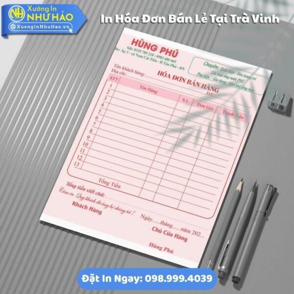 Báo giá In Hóa Đơn Bán Lẻ Tại Trà Vinh Theo Yêu Cầu, Hỗ Trợ Test Màu, Fort 80gsm, Thiết Kế Free, Giao Hàng Toàn Quốc