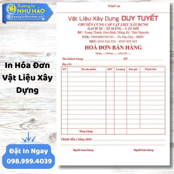 In Hóa Đơn Vật Liệu Xây Dựng: Giải Pháp Toàn Diện Cho Doanh Nghiệp Ngành Xây Dựng Từ Xưởng In Như Hảo