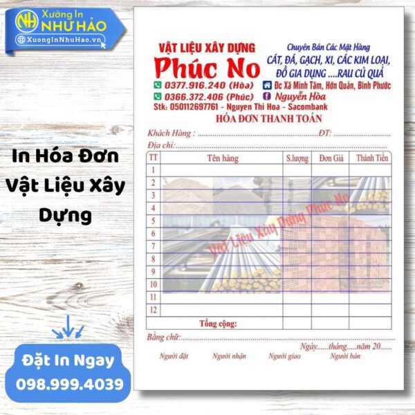 In Hóa Đơn Vật Liệu Xây Dựng: Giải Pháp Toàn Diện Cho Doanh Nghiệp Ngành Xây Dựng Từ Xưởng In Như Hảo