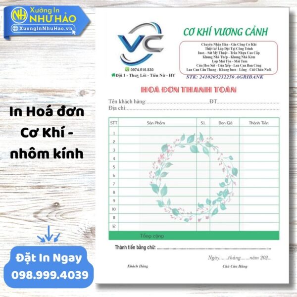 In Hóa Đơn Cơ Khí - Nhôm Kính Chuyên Nghiệp Tại Xưởng Như Hảo, Thiết Kế Theo Yêu Cầu