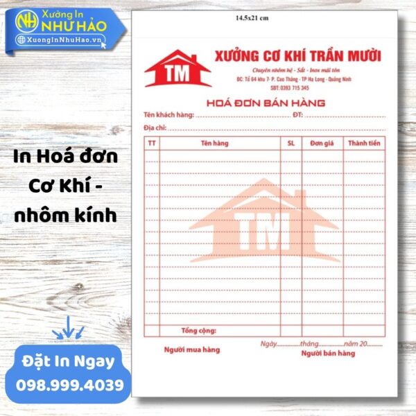 In Hóa Đơn Cơ Khí - Nhôm Kính Chuyên Nghiệp Tại Xưởng Như Hảo, Thiết Kế Theo Yêu Cầu