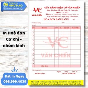 In Hóa Đơn Cơ Khí - Nhôm Kính Chuyên Nghiệp Tại Xưởng Như Hảo, Thiết Kế Theo Yêu Cầu