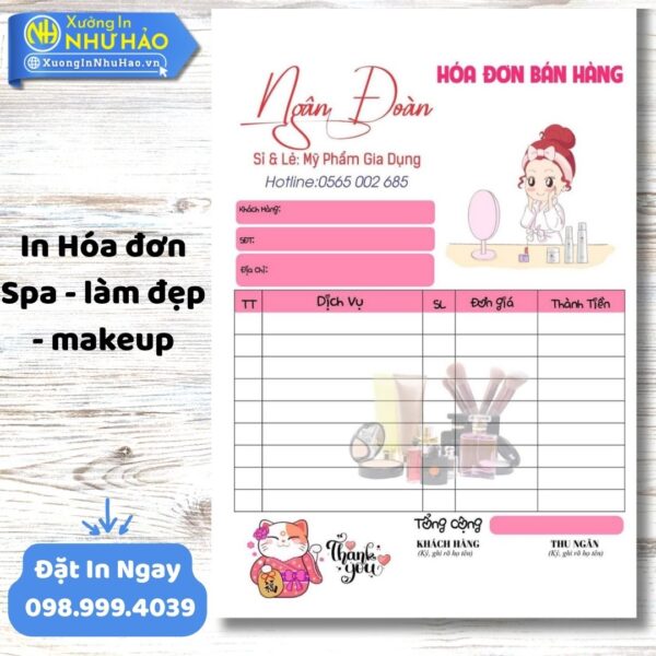 In Hóa Đơn Spa - Làm Đẹp - Makeup Chuyên Nghiệp | Thiết Kế Miễn Phí, Giá Tốt Tại Xưởng In Như Hảo