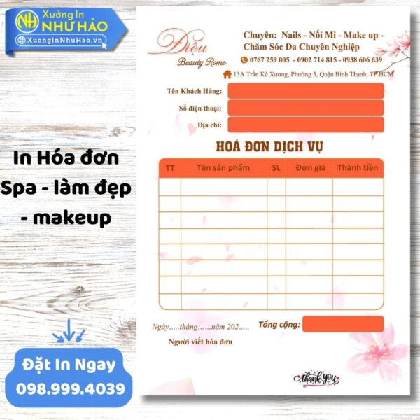 In Hóa Đơn Spa - Làm Đẹp - Makeup Chuyên Nghiệp | Thiết Kế Miễn Phí, Giá Tốt Tại Xưởng In Như Hảo