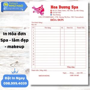 In Hóa Đơn Spa - Làm Đẹp - Makeup Chuyên Nghiệp | Thiết Kế Miễn Phí, Giá Tốt Tại Xưởng In Như Hảo