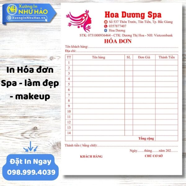 In Hóa Đơn Spa - Làm Đẹp - Makeup Chuyên Nghiệp | Thiết Kế Miễn Phí, Giá Tốt Tại Xưởng In Như Hảo