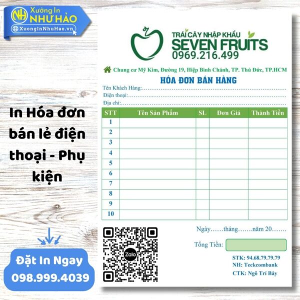 In Hóa Đơn Bán Lẻ Điện Thoại - Phụ Kiện Chuyên Nghiệp, Giá Tốt | Xưởng In Như Hảo.