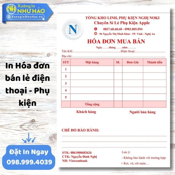 In Hóa Đơn Bán Lẻ Điện Thoại - Phụ Kiện Chuyên Nghiệp, Giá Tốt | Xưởng In Như Hảo.