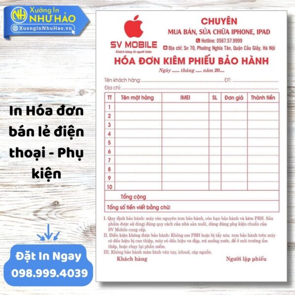 In Hóa Đơn Bán Lẻ Điện Thoại - Phụ Kiện Chuyên Nghiệp, Giá Tốt | Xưởng In Như Hảo.