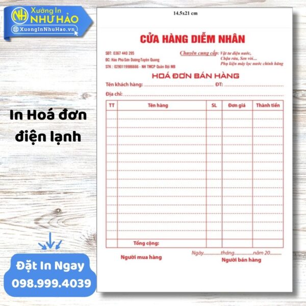 In Hóa Đơn Điện Lạnh Chuyên Nghiệp Giá Rẻ – Uy Tín Tại Xưởng In Như Hảo
