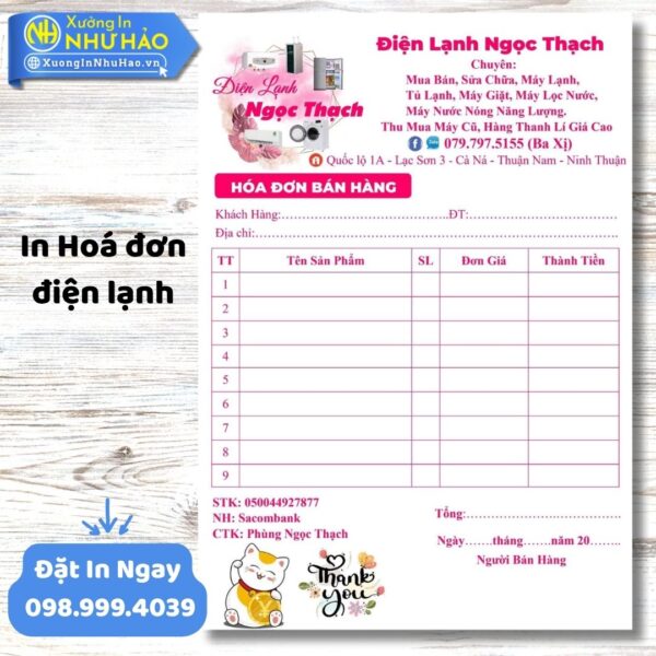In Hóa Đơn Điện Lạnh Chuyên Nghiệp Giá Rẻ – Uy Tín Tại Xưởng In Như Hảo
