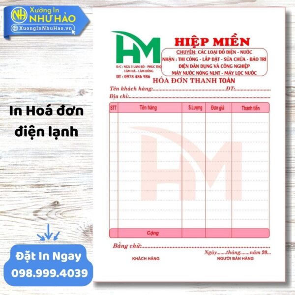 In Hóa Đơn Điện Lạnh Chuyên Nghiệp Giá Rẻ – Uy Tín Tại Xưởng In Như Hảo