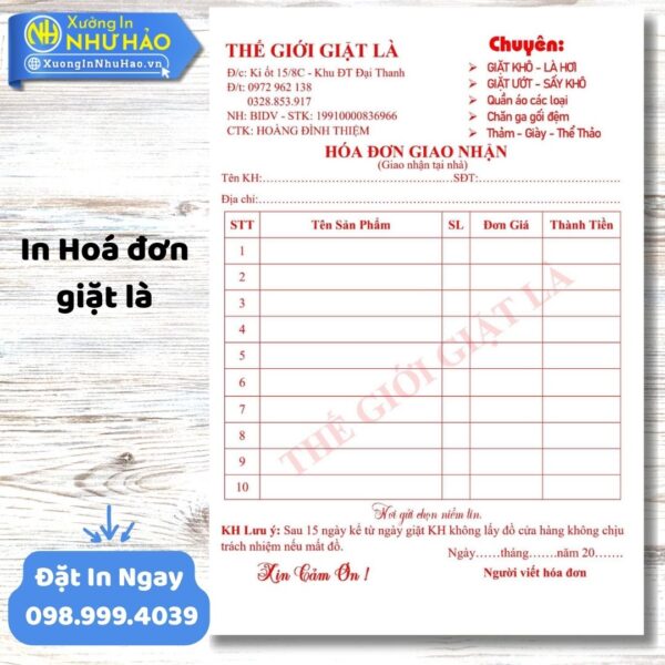In Hoá Đơn Giặt Là Theo Yêu Cầu: Giá Rẻ, Chuyên Nghiệp – Đặt In Hóa Đơn Bán Lẻ Ngay