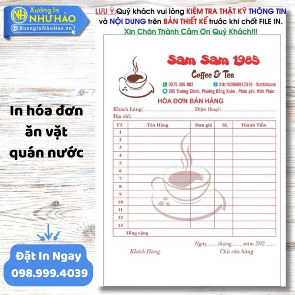 In Hóa Đơn Ăn Vặt - Quán Nước Chuyên Nghiệp, Giá Rẻ Toàn Quốc. Thiết Kế Miễn Phí, Uy Tín, Chất Lượng Cao