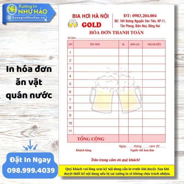 In Hóa Đơn Ăn Vặt - Quán Nước Chuyên Nghiệp, Giá Rẻ Toàn Quốc. Thiết Kế Miễn Phí, Uy Tín, Chất Lượng Cao