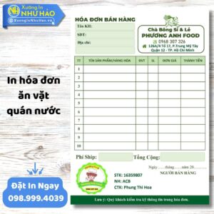 In Hóa Đơn Ăn Vặt - Quán Nước Chuyên Nghiệp, Giá Rẻ Toàn Quốc. Thiết Kế Miễn Phí, Uy Tín, Chất Lượng Cao