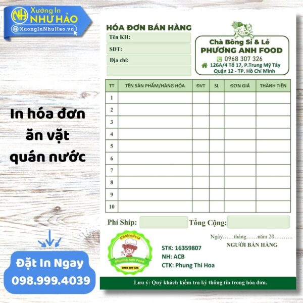 In Hóa Đơn Ăn Vặt - Quán Nước Chuyên Nghiệp, Giá Rẻ Toàn Quốc. Thiết Kế Miễn Phí, Uy Tín, Chất Lượng Cao