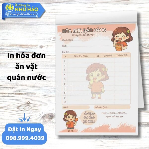 In Hóa Đơn Ăn Vặt - Quán Nước Chuyên Nghiệp, Giá Rẻ Toàn Quốc. Thiết Kế Miễn Phí, Uy Tín, Chất Lượng Cao