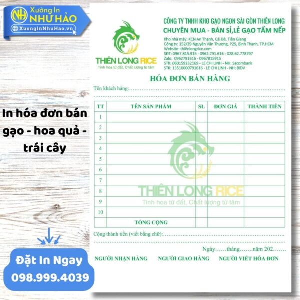 In Hóa Đơn Bán Gạo - Hoa Quả - Trái Cây: Chuyên Nghiệp Hóa Kinh Doanh Tại Xưởng In Như Hảo