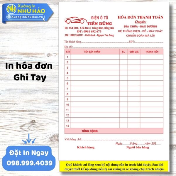 In Hóa Đơn Ghi Tay Chất Lượng Cao, Giá Tốt Tại Xưởng In Như Hảo – Uy Tín Toàn Quốc