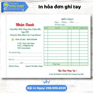 In Hóa Đơn Ghi Tay Chất Lượng Cao, Giá Tốt Tại Xưởng In Như Hảo – Uy Tín Toàn Quốc
