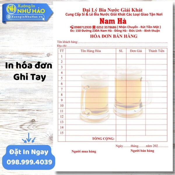 In Hóa Đơn Ghi Tay Chất Lượng Cao, Giá Tốt Tại Xưởng In Như Hảo – Uy Tín Toàn Quốc