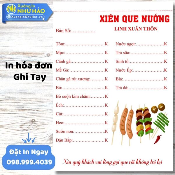 In Hóa Đơn Ghi Tay Chất Lượng Cao, Giá Tốt Tại Xưởng In Như Hảo – Uy Tín Toàn Quốc