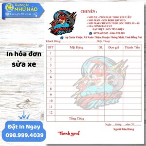 In Hóa Đơn Sửa Xe Chuyên Nghiệp, Giá Tốt Tại Xưởng In Như Hảo – Hỗ Trợ Thiết Kế Miễn Phí, Giao Nhanh Toàn Quốc