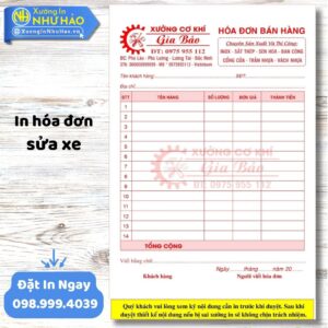 In Hóa Đơn Sửa Xe Chuyên Nghiệp, Giá Tốt Tại Xưởng In Như Hảo – Hỗ Trợ Thiết Kế Miễn Phí, Giao Nhanh Toàn Quốc
