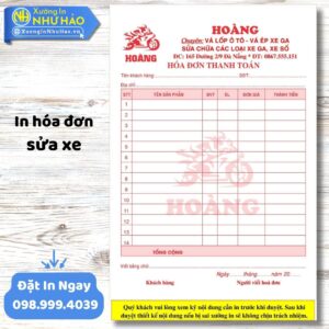 In Hóa Đơn Sửa Xe Chuyên Nghiệp, Giá Tốt Tại Xưởng In Như Hảo – Hỗ Trợ Thiết Kế Miễn Phí, Giao Nhanh Toàn Quốc