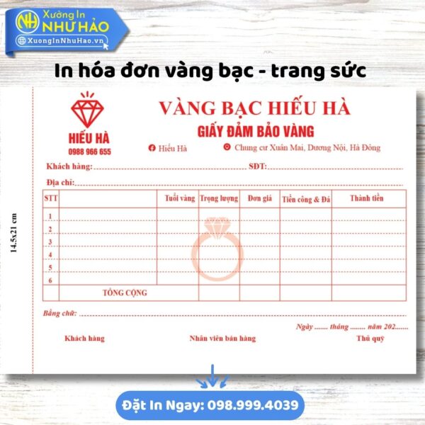 In Hóa Đơn Vàng Bạc Trang Sức: Uy Tín, Chất Lượng