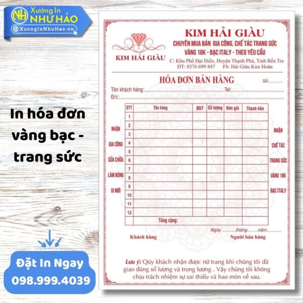 In Hóa Đơn Vàng Bạc Trang Sức: Uy Tín, Chất Lượng