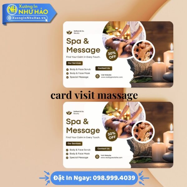 In Card Visit Massage Đẹp, Chất Lượng Cao – Giấy C300, Nhựa PVC – Xưởng In Như Hảo Uy Tín
