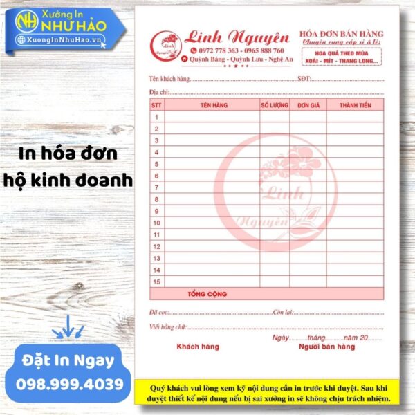 In Hóa Đơn Bán Hàng Hộ Kinh Doanh Giá Rẻ, Uy Tín Toàn Quốc | Xưởng In Như Hảo – Thiết Kế Miễn Phí
