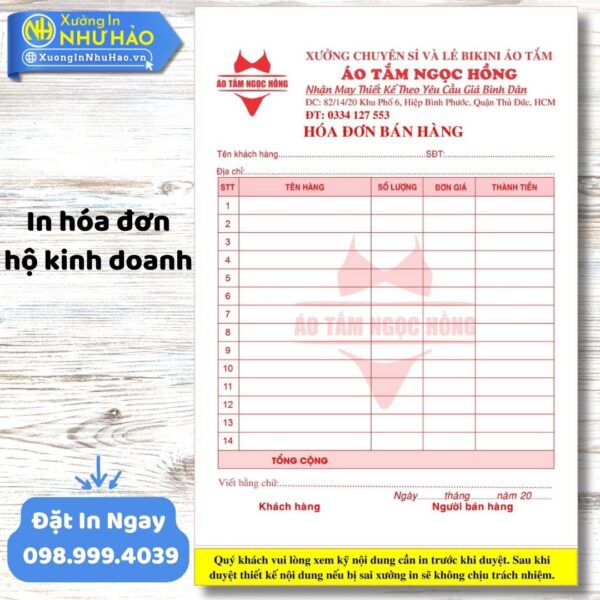 In Hóa Đơn Bán Hàng Hộ Kinh Doanh Giá Rẻ, Uy Tín Toàn Quốc | Xưởng In Như Hảo – Thiết Kế Miễn Phí