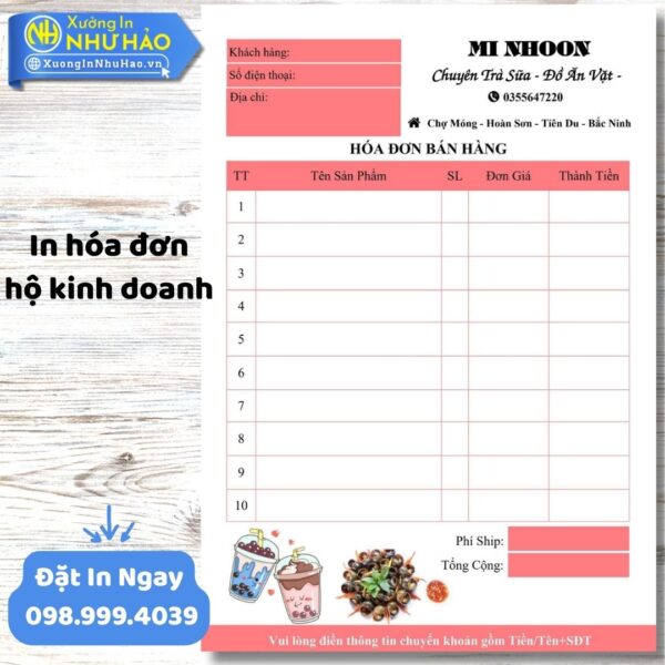 In Hóa Đơn Bán Hàng Hộ Kinh Doanh Giá Rẻ, Uy Tín Toàn Quốc | Xưởng In Như Hảo – Thiết Kế Miễn Phí
